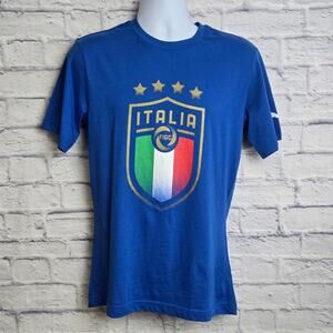 Puma FIGC Italia Badge T Shirt Mens Size Medium Blue Short Sleeve